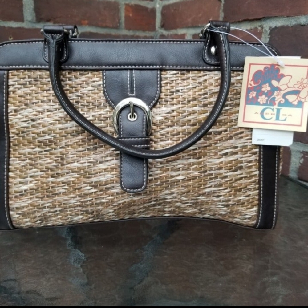 CL America‎ Straw Top Handle Handbag Purse Classic Elegant Everyday Bag Vegan